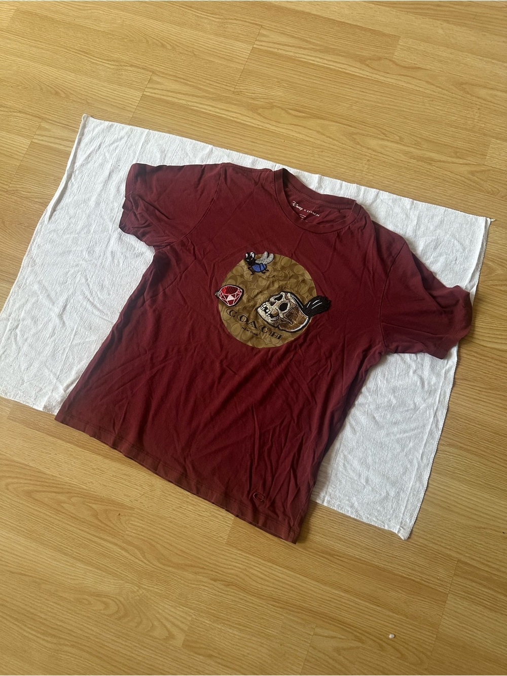 Coach Men's Maroon Graphic Patch Short Sleeve Tee